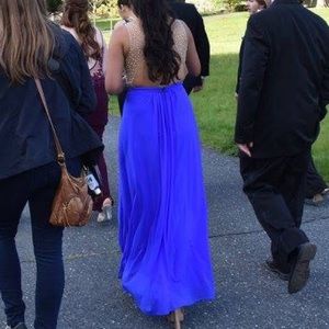 Royal blue prom dress with open back